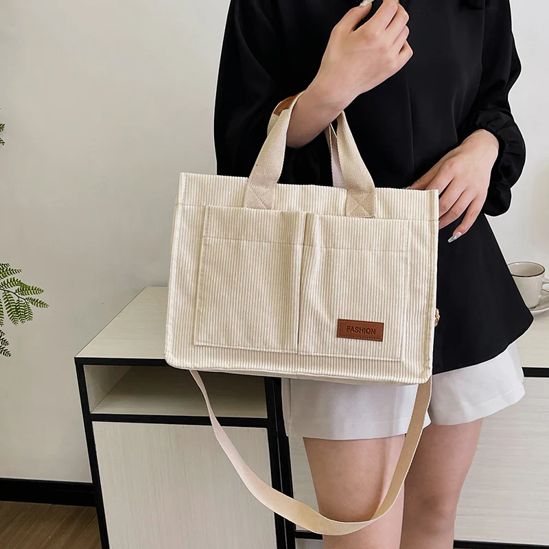 DEANWANGKT 2025 New autumn and winter commuter portable tote bag women's versatile strip velvet shoulder bag large capacity trendy wide shoulder strap messenger bag bag - Deanwangkt