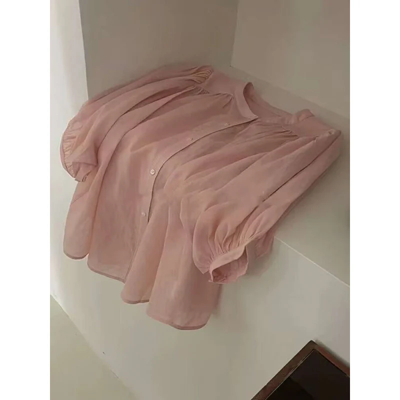 The original Popular trade single women's clothing counter withdrew the pink sweet thin short-sleeved shirt summer age-reducing, meat-covering and thin top. - Deanwangkt