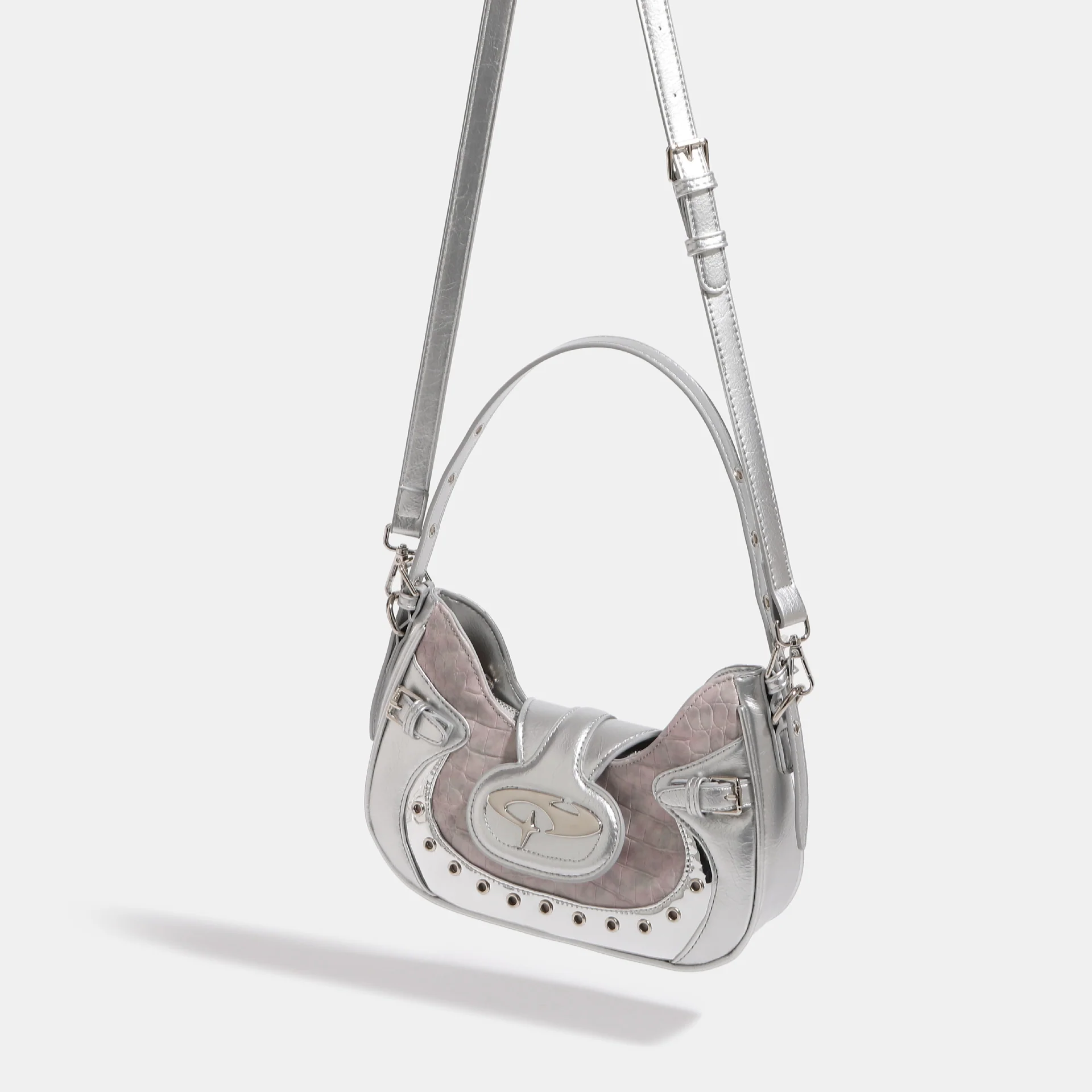 Millennium Hot Girl Motorcycle Bag  New Women's Special-Interest Design Crocodile Pattern Underarm Bag Fog Pink Shoulder Messenger Bag - Deanwangkt