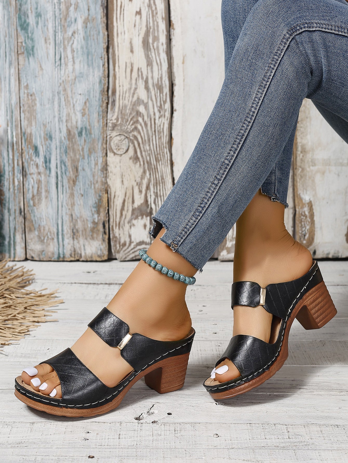 DEANWANGKT  European and American High Heel Ladies' Sandals Outer Wear New Cross-Border Thick Bottom Chunky Heel Sandals High Heels Women's Shoes - Deanwangkt