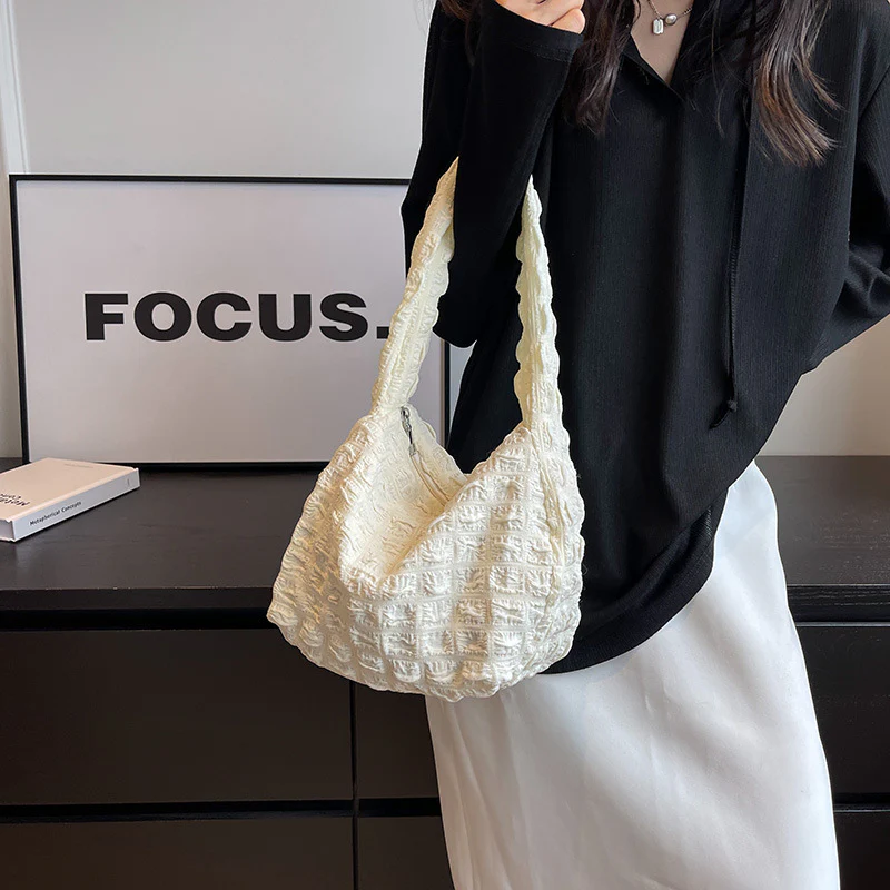 DEANWANGKT 2025 Bag  new Korean version of cloud pleated waffle bubble bag niche underarm bag shoulder bag portable women's bag - Deanwangkt