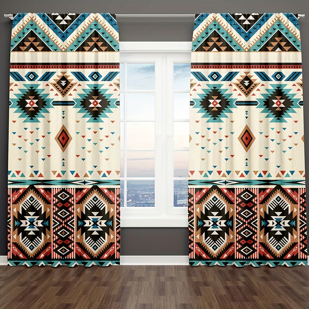 2-Panel Vintage Patterned Blackout Curtains - Boho Chic Rod Pocket Design for Bedroom, Office, Kitchen, Living Room, Study - Home Decor Essentials with Light Blocking Function - Deanwangkt