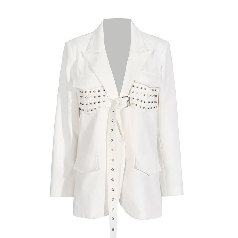 2025 Trendy brand rivet small suit women's  spring new fashion silhouette loose long-sleeved lace-up jacket - Deanwangkt
