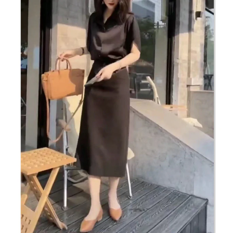 DEANWANGKT  22388 Big Love Beauty Yiyuan  Summer New Design Sense Lapel Shirt Sheath Skirt Slim Fit Slimming - Deanwangkt