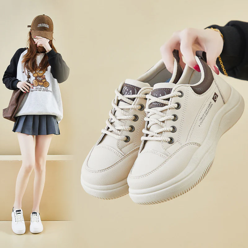 2025 spring new little white shoes female Korean version student running board shoes ins tide height casual shoes street shot Q820 - Deanwangkt