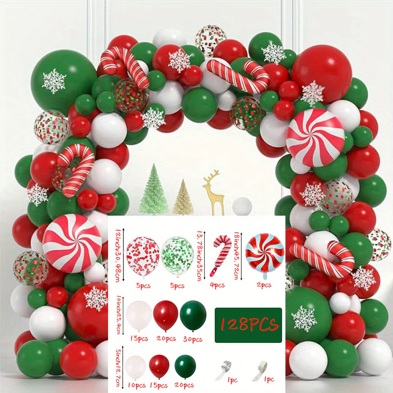 128pcs Emulsion Latex Christmas Balloon Garland Arch Kit, Mixed Color, Non-Electric, for Birthday, New Year 2025, Wedding, Bridal Shower, Gender Reveal, Festive Party Decor - Deanwangkt