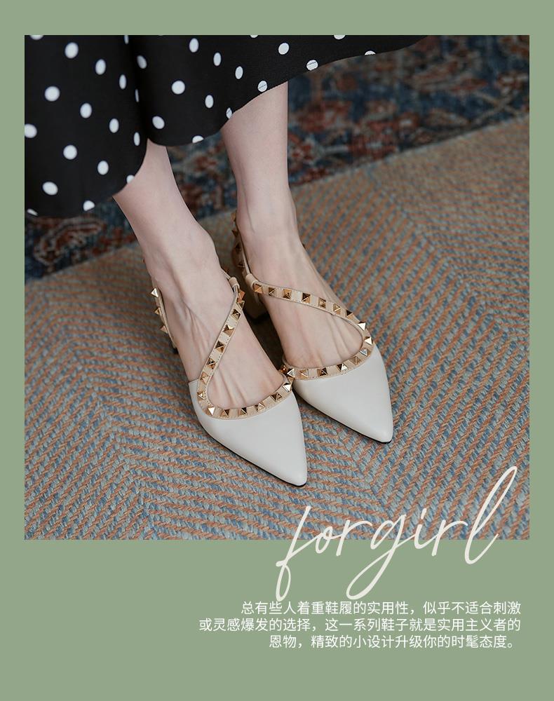 DEANWANGK  This Year's Popular Closed Toe Sandals for Women  Spring and Summer New Women's Mid Heel Pointed Toe Slingback Chunky Heel Rivet High Heels - Deanwangkt