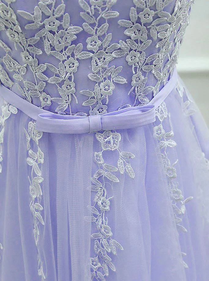 Solvbao Lovely Tulle Round Neckline Applique Purple Party Dress, Lavender Homecoming Dress - Deanwangkt