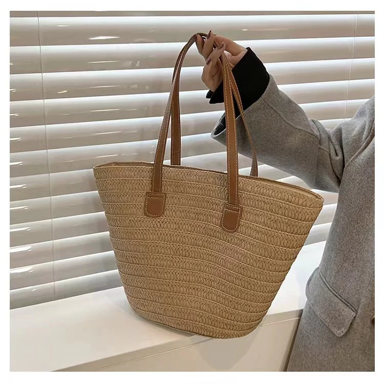New Paper Braid Woven Bag Women's Bag Large Capacity Straw Bag Seaside Vacation Simple Beach Bag Shoulder Bag Tote Bag - Deanwangkt