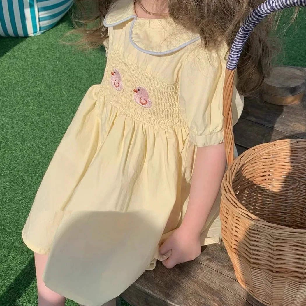 Girls' 2025 Summer Dress Baby Girls' Cotton Embroidery Little Duck Cute Princess Dress Baby Skirt - Deanwangkt