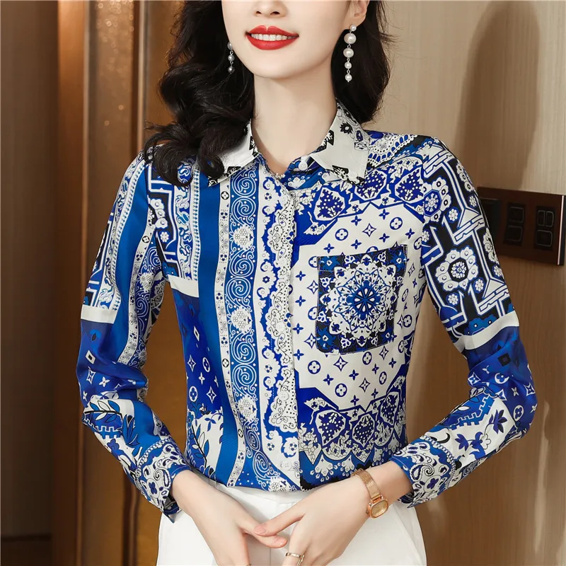Fashion Plus Size Shirts Designer Tops Women's Lapel Runway Button Shirt Long Sleeve Spring Autumn Winter Office Ladies Printed Blouses Back to School Top - Deanwangkt