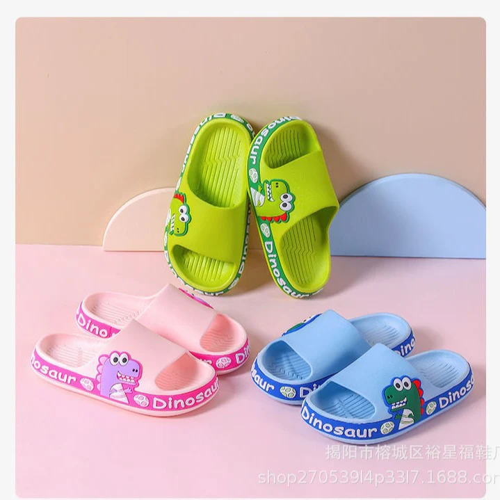 DEANWANGKT Summer Girls' Non-Slip Dinosaur Fun Boys Indoor Cute Cartoon Children's Slippers Bathroom Outdoor Wear Shit Feeling - Deanwangkt