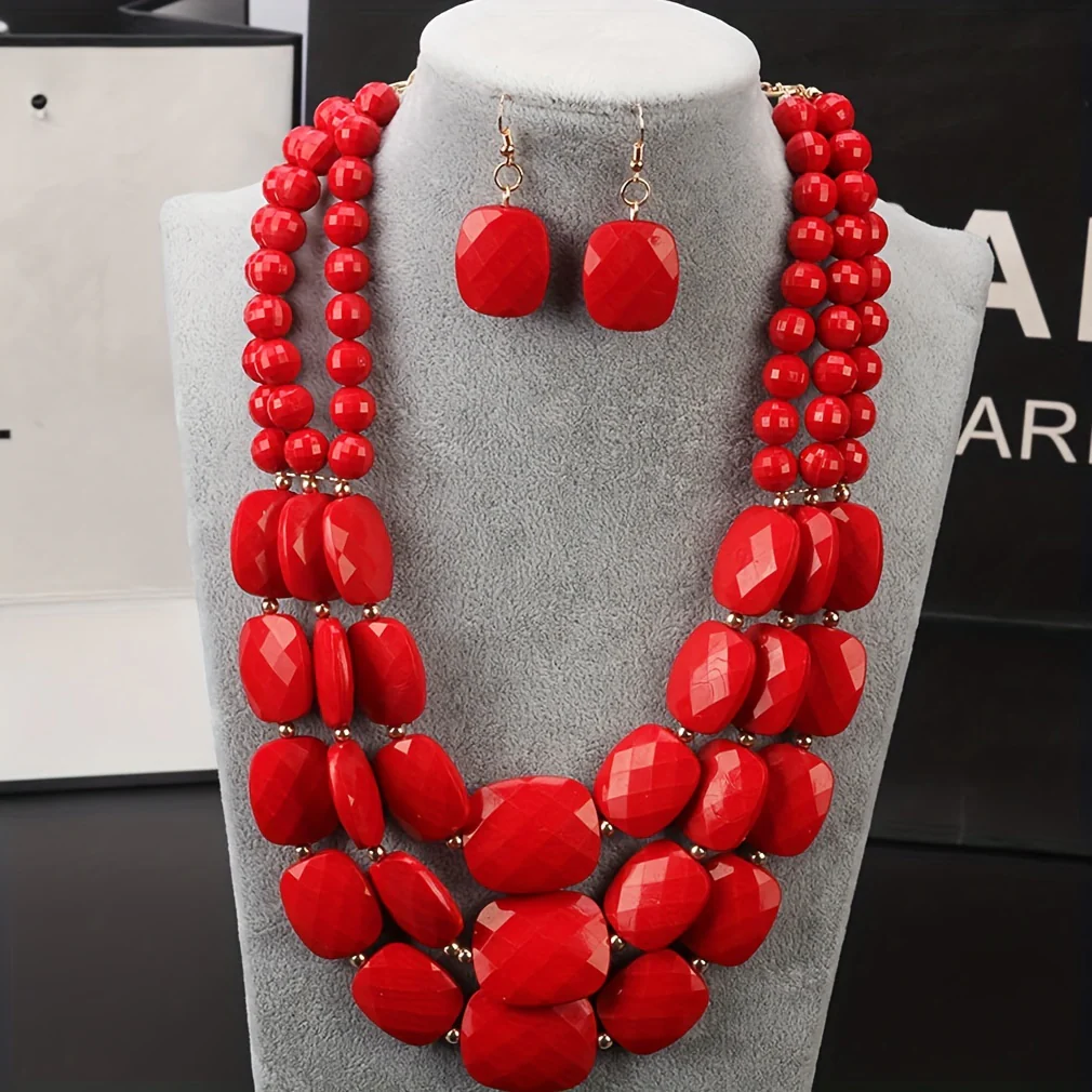 3pcs Handmade Earrings + Necklace Boho Style Jewelry Set Trendy Multi Layer Design Just Pick A Color U Prefer Match Daily Outfits - Deanwangkt