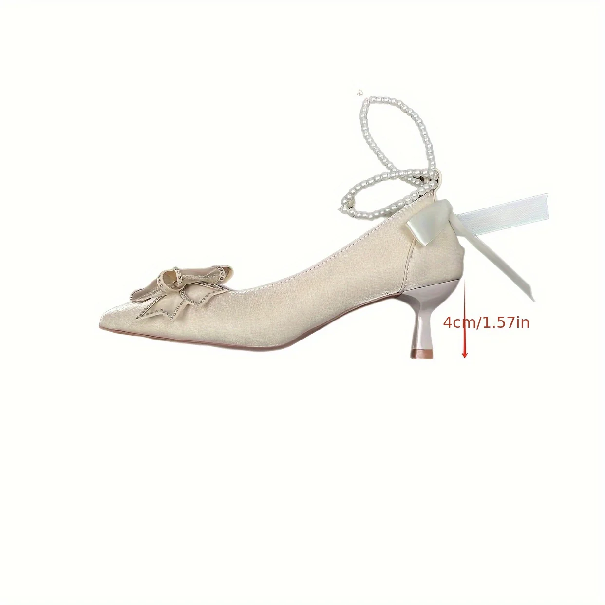 deanwangkt  Women's Bowknot Kitten Heels, Elegant Pointed Toe Faux Pearl Ankle Strap Shoes, Comfy Wedding & Evening Dress Shoes - Deanwangkt