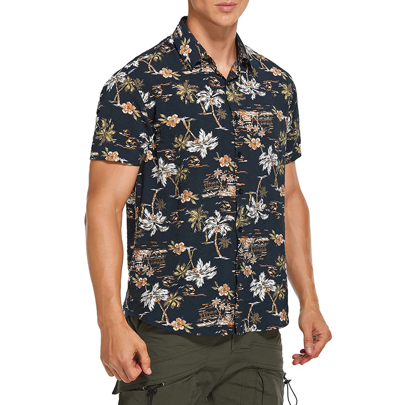 DEANWANGKT 2025 Hawaiian Printed Short Sleeve Flower Shirt, Men's Beauty Size Summer Beach Loose Hot Trade Men's Shirt - Deanwangkt
