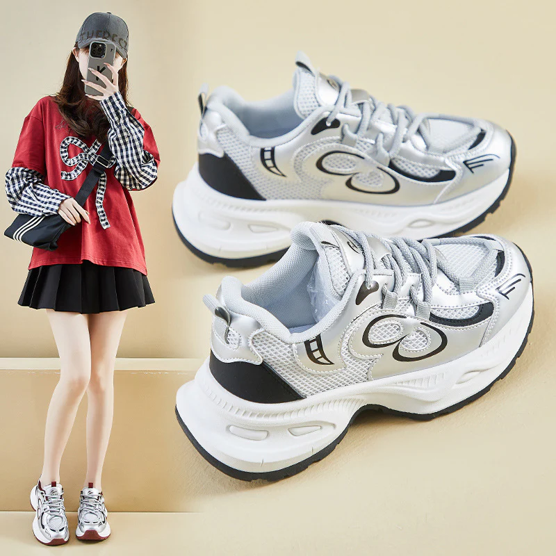 2025 ins Korean version of the new dad shoes girl  spring student sports running casual thick sole height increase street shot Q6006 - Deanwangkt