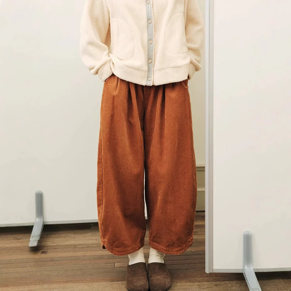 Pants women's autumn and winter, original corduroy balloon pants elastic waist trousers, Japanese Maillard wear B1103 - Deanwangkt
