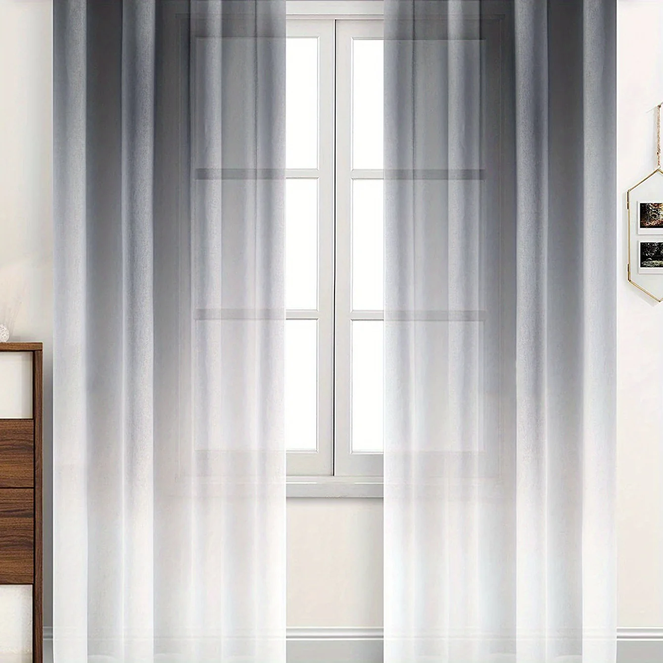 1 Panel Gradient Color Window Sheer Curtain Suitable For Living Room, Bedroom, Kitchen, Bathroom, Home Decor, Room Decor - Deanwangkt