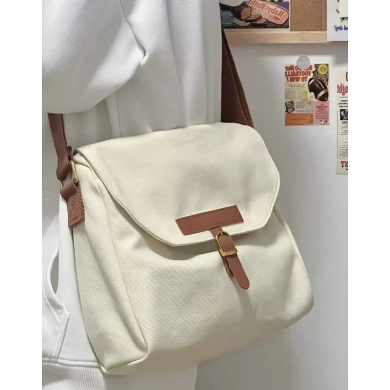 DEANWANGKT 2025 Women's bags Large capacity canvas bags Harajuku retro simple commuter shoulder bags College students class messenger bags Women - Deanwangkt
