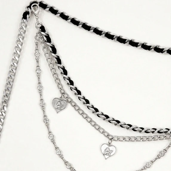 popular new hot-selling alloy webbing alternating metal chain multi-layer love pendant personalized waist chain waist jewelry 3249 - Deanwangkt