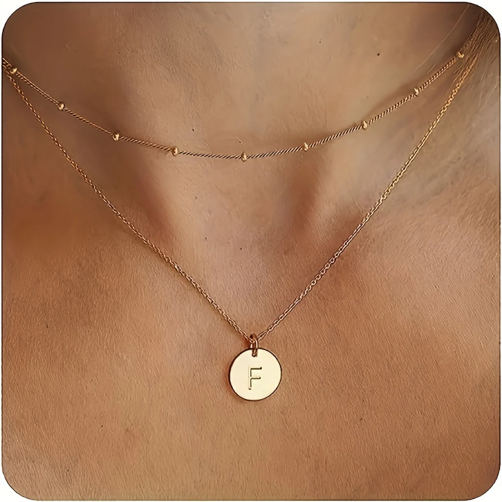 Layered Initial English Letter Necklace For Women 14K Plated Letter Necklace Dainty Layered Necklace For Women - Deanwangkt