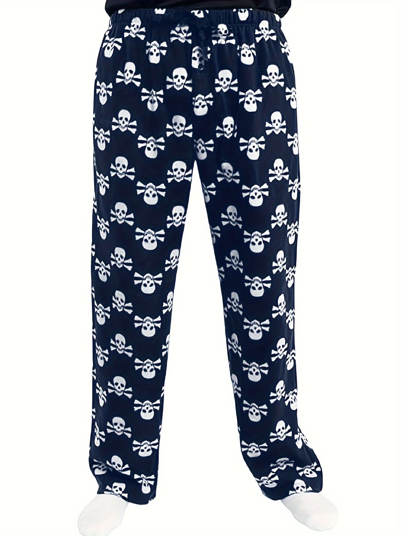 Men's Skull Pattern Casual Comfy Pants, Loose Stretchy Home Pajamas Bottom - Deanwangkt