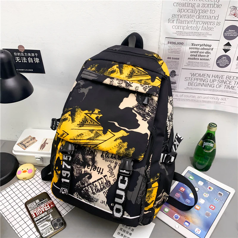 deanwangkt  New Large Capacity Graffiti School Bag Street Tide Cool Men Backpack Female College Student Trip Schoolbag One Piece Dropshipping - Deanwangkt