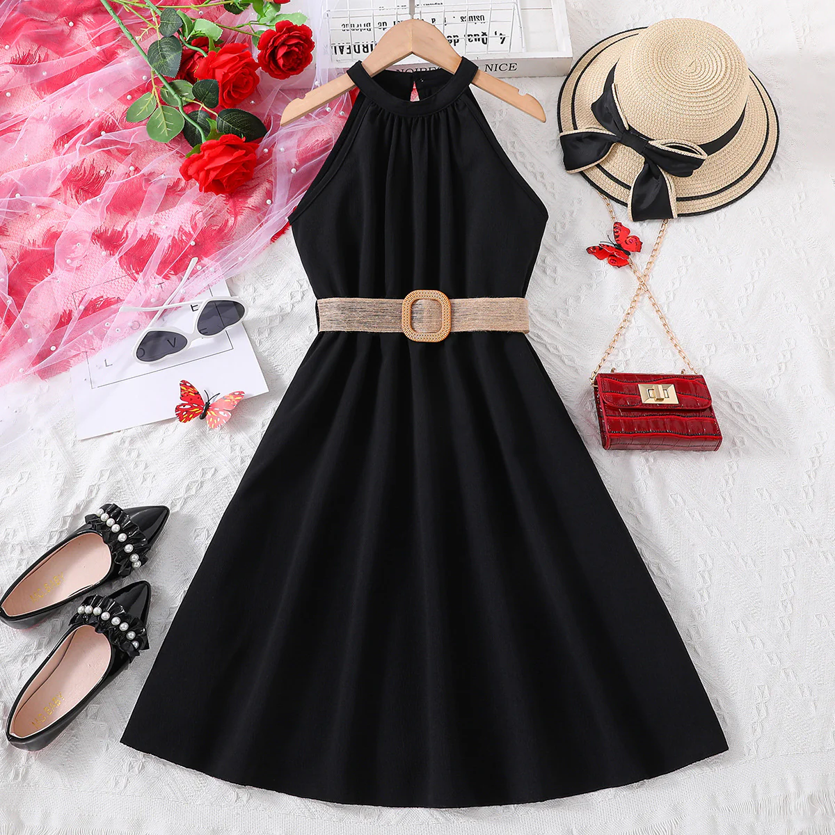 Big Children's Skirt  Summer Cross-Border Western Style Halter off Shoulder Princess Dress Girls European and American Style Sleeveless Dress - Deanwangkt