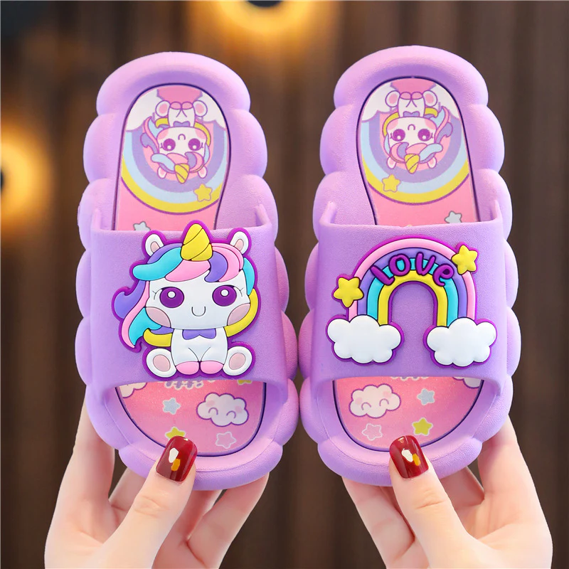 DEANWANGKT Children's Slip-on Slippers Summer Girl Child Baby Soft Bottom Non-Slip Cartoon Bathroom Princess Slippers - Deanwangkt