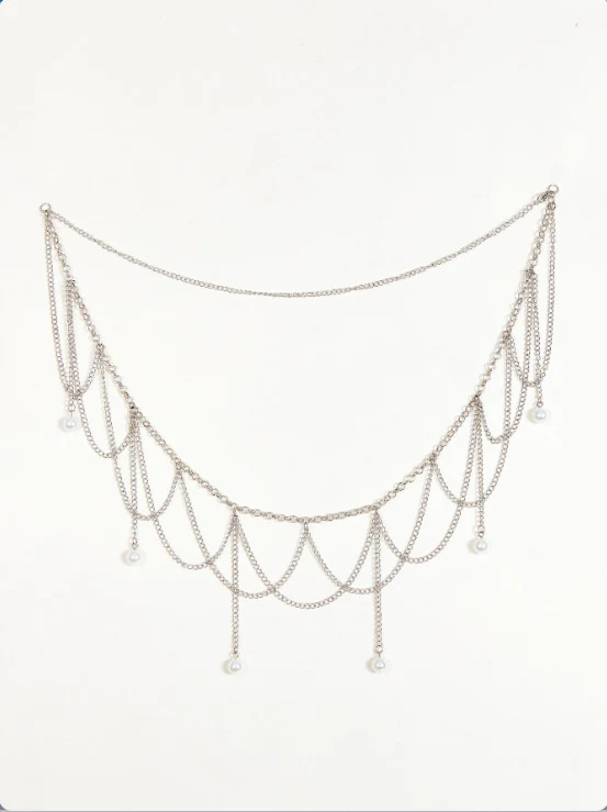 2025  MW3279  waist chain multi-strip cross wave fringed chain pearl grain pendant waist chain waist jewelry - Deanwangkt