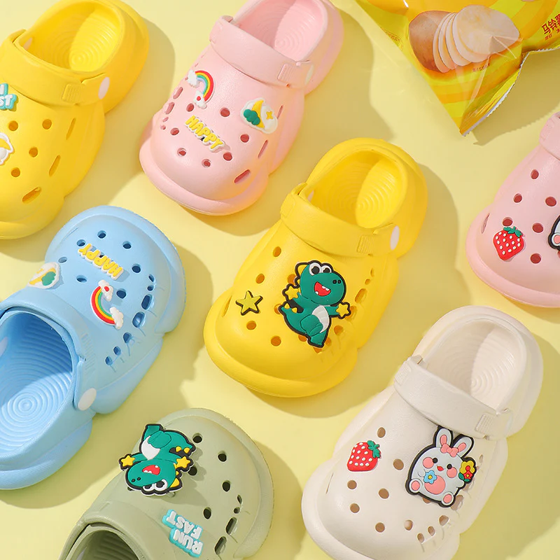 DEANWANGKT Baby Non-Slip Eva Slippers Cartoon Children's Closed Toe Hole Shoes Soft Soft Bottom Children Outer Sandals - Deanwangkt