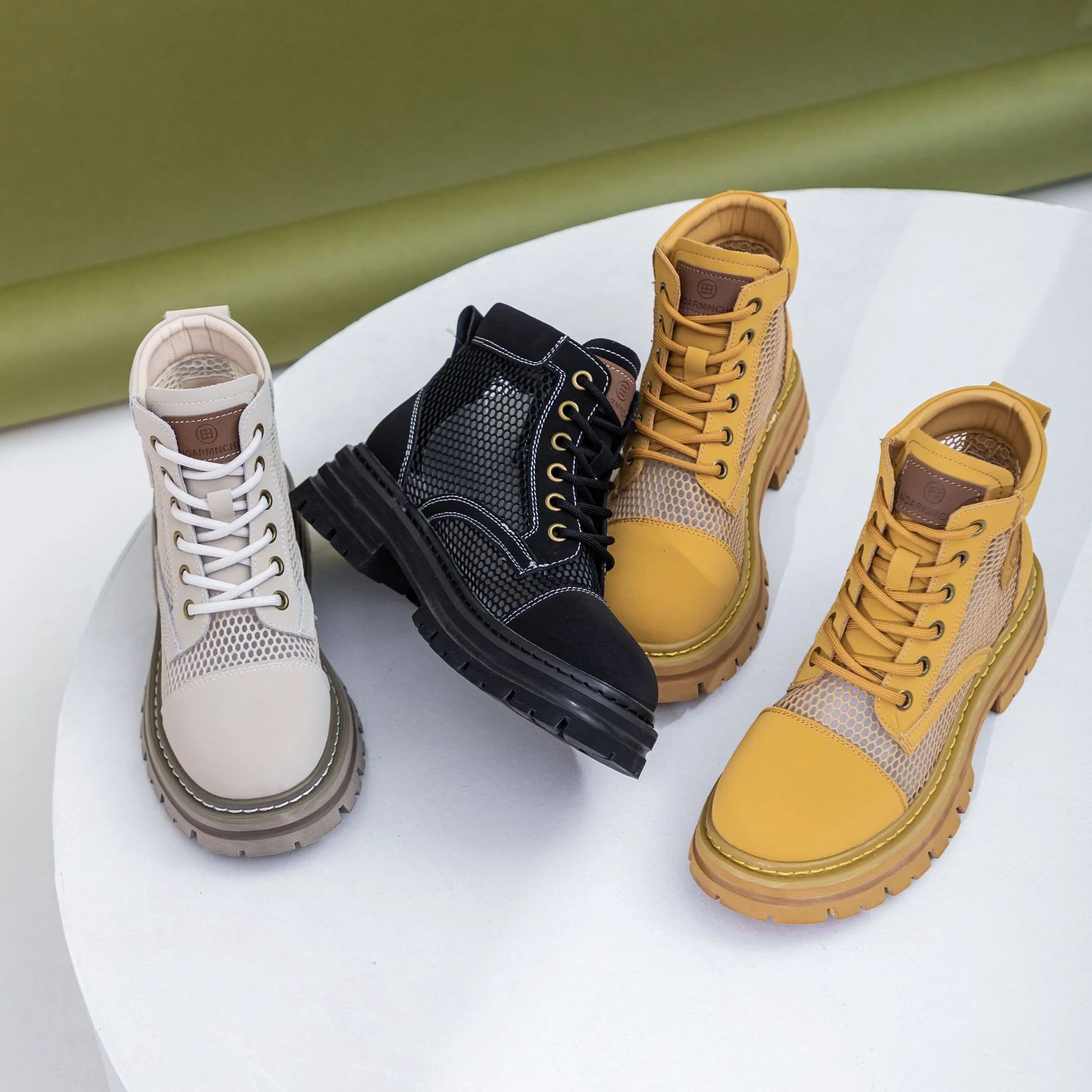 Hollow out Worker Boots Women's Summer  Breathable Sweat Absorbing Genuine Leather Non-Slip Dr. Martens Boots Casual Women's Ankle Boots - Deanwangkt