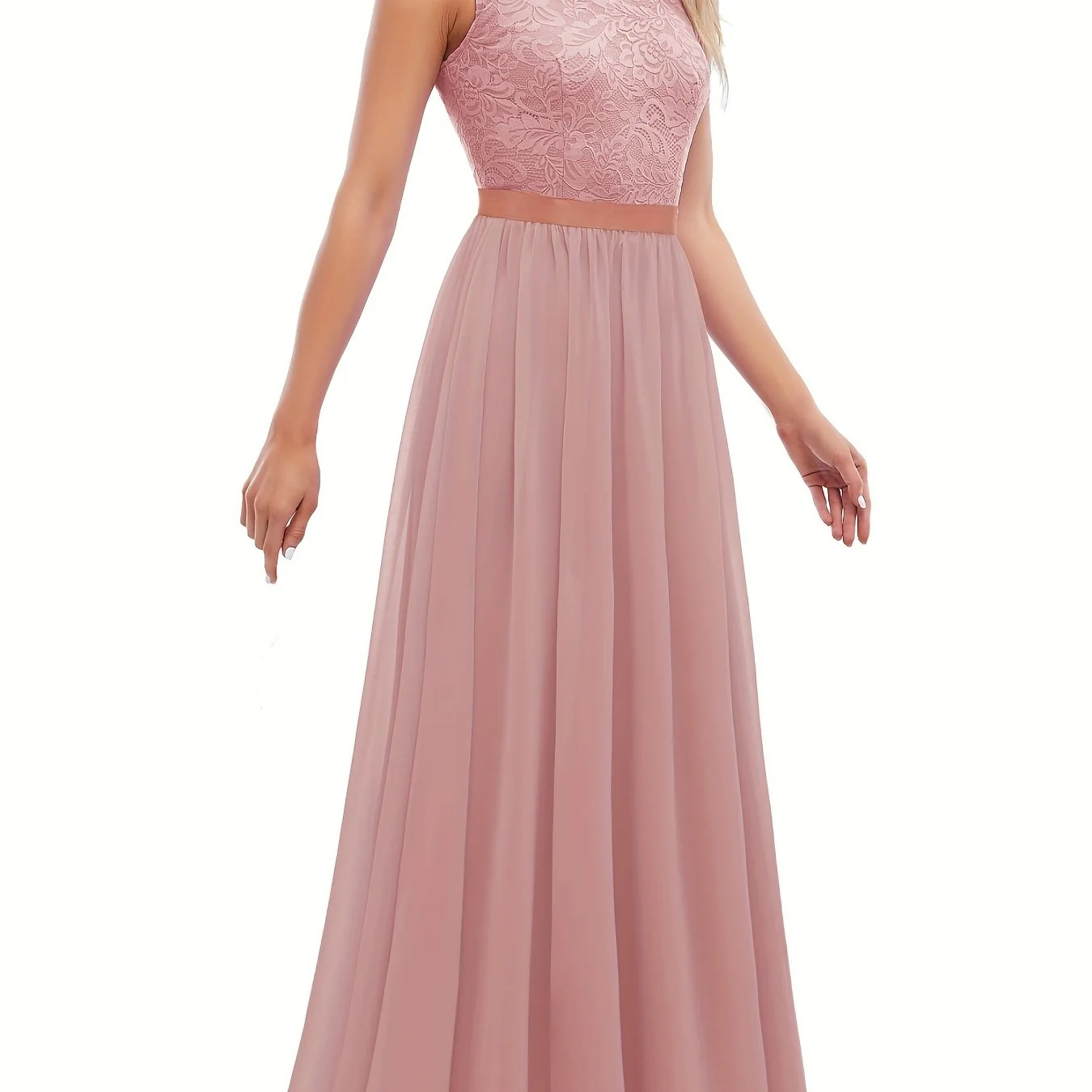 Alluring Solid Lace V-Neck Aline Dress - Timeless Sleeveless Design for Weddings & Special Occasions - Bridesmaids & Formal Events - Womens Clothing - Deanwangkt