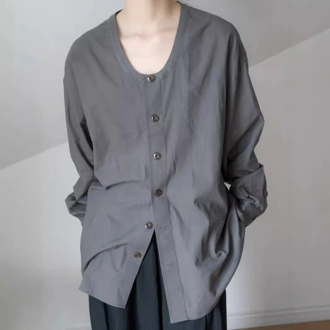 popular autumn women's clothing, shirt jacket women's, crew neck ramie silhouette casual shirt, versatile top B0831 - Deanwangkt