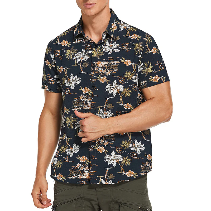 DEANWANGKT 2025 Hawaiian Printed Short Sleeve Flower Shirt, Men's Beauty Size Summer Beach Loose Hot Trade Men's Shirt - Deanwangkt