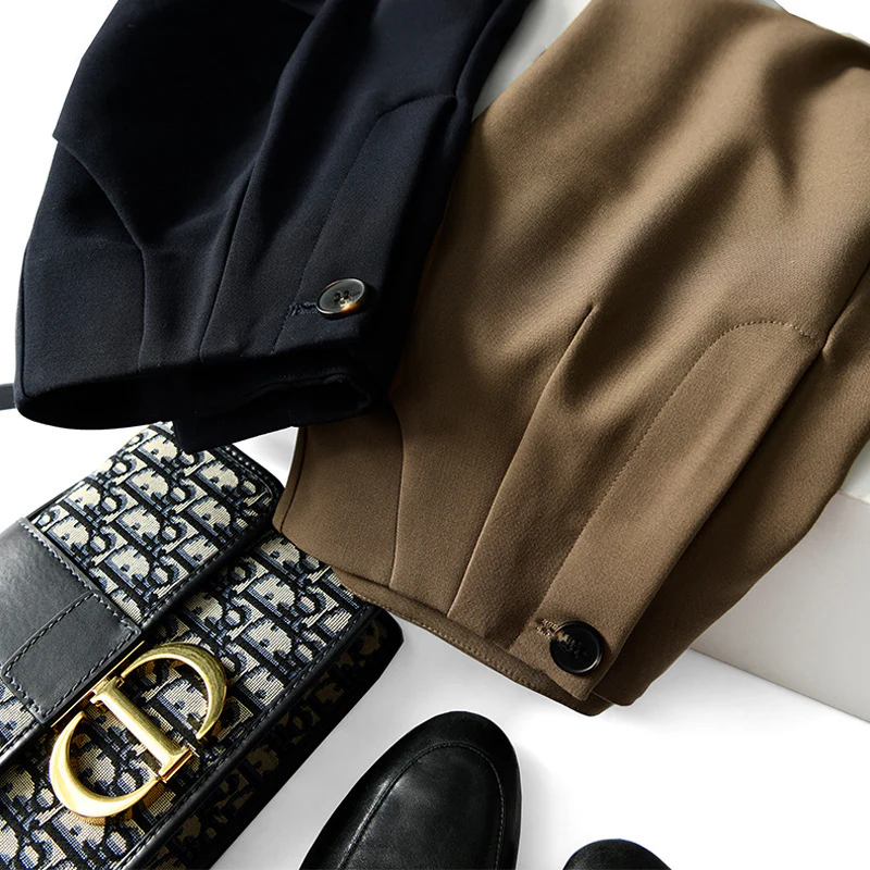 2025 Skinny wide-leg pants  summer women's clothing new, loose soft solid color khaki high-waisted commuter long pants - Deanwangkt