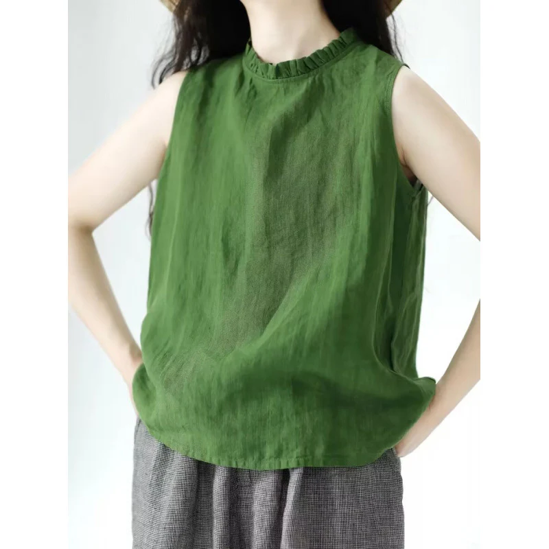Green small fresh vest women's  summer new fashion niche design fungus collar age-reducing sleeveless top - Deanwangkt