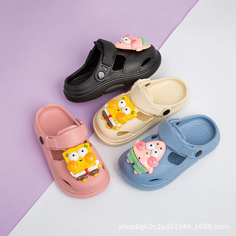 DEANWANGKT Soft Bottom Comfortable Spring and Summer Older Younger Child Closed Toe Half Slippers Summer Children Baby Cute Cartoon Slippers - Deanwangkt