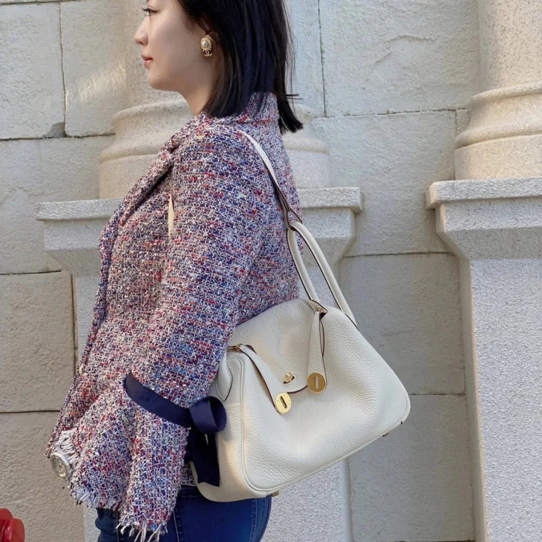 High-Grade New Top Layer TC Cowhide Serafil Line Lindy Bag Large Capacity Fashion Shoulder Crossbody Pillow Bag - Deanwangkt