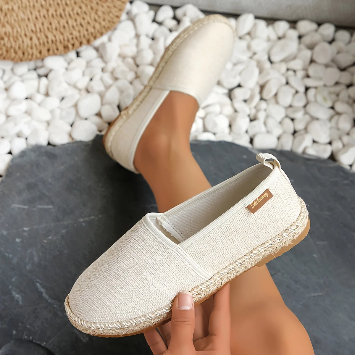 Womens Comfortable Canvas Slip-On Loafers - Lightweight, Breathable, and Flat Espadrille Shoes for Summer Walking - Fabric Inner, TPU Sole, and Plain Toe Design - Deanwangkt