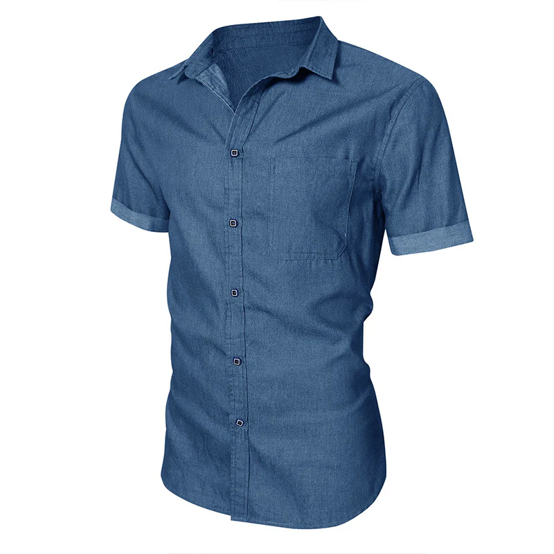 DEANWANGKT 2025 Hot Trade Men's Short Sleeve Shirt Men's Casual,  Men's Summer Denim Non-ironing Shirt Business - Deanwangkt