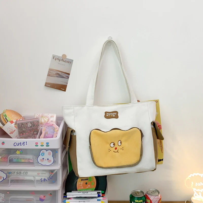 DEANWANGKT 2025 Cartoon cute tote bag  autumn new fashionable large-capacity shoulder bag girl personality toast shopping bag - Deanwangkt