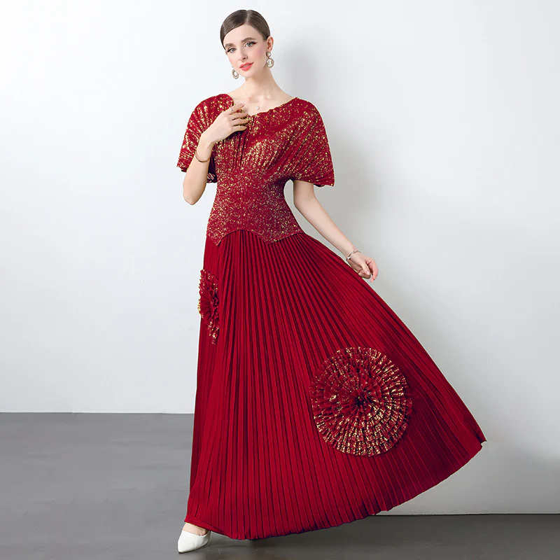 Heavy industry disc flower pleated suit dress temperament elegant mother skirt two-piece banquet dress - Deanwangkt