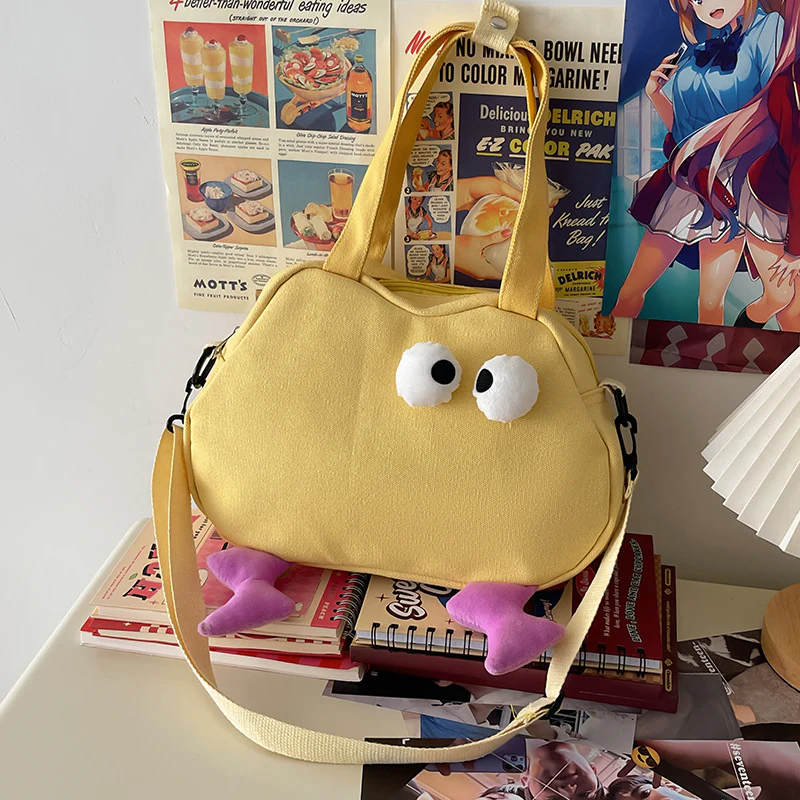 DEANWANGKT 2025 Cute ghost horse funny girl heart shoulder bag female Korean version ugly cute cartoon canvas bag casual versatile messenger bag - Deanwangkt