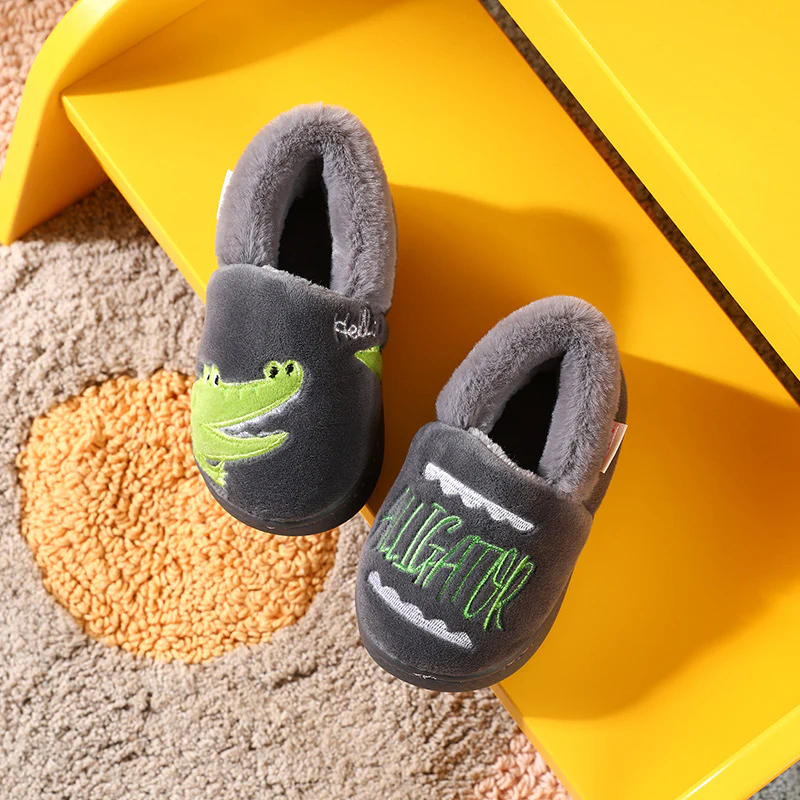 DEANWANGKT Boys and Girls Bag Heel Cartoon Fox Baby Fur Non Slip Cotton Slippers Winter Warm Children's Home Cotton Shoes - Deanwangkt
