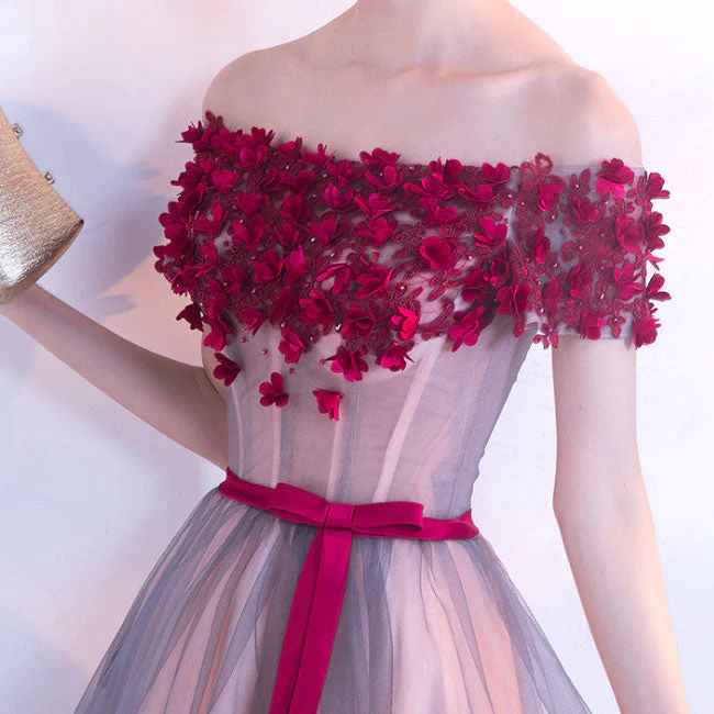 Solvbao Adorable High Low Tulle Off Shoulder Flowers Party Dress, Cute Homecoming Dress - Deanwangkt