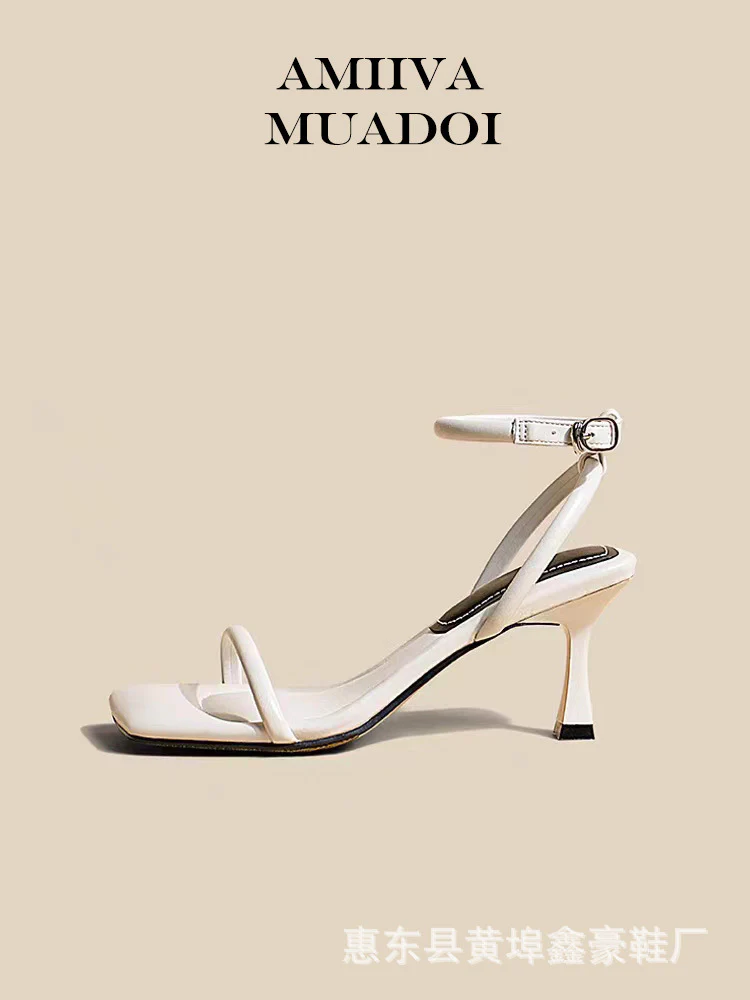 DEANWANGKT  Xinhao Shoes Factory  Square Head Fruit Shell with the Same Thin Strap Soft Strap Soft Bottom Strap Comfortable High Heel Sandals - Deanwangkt