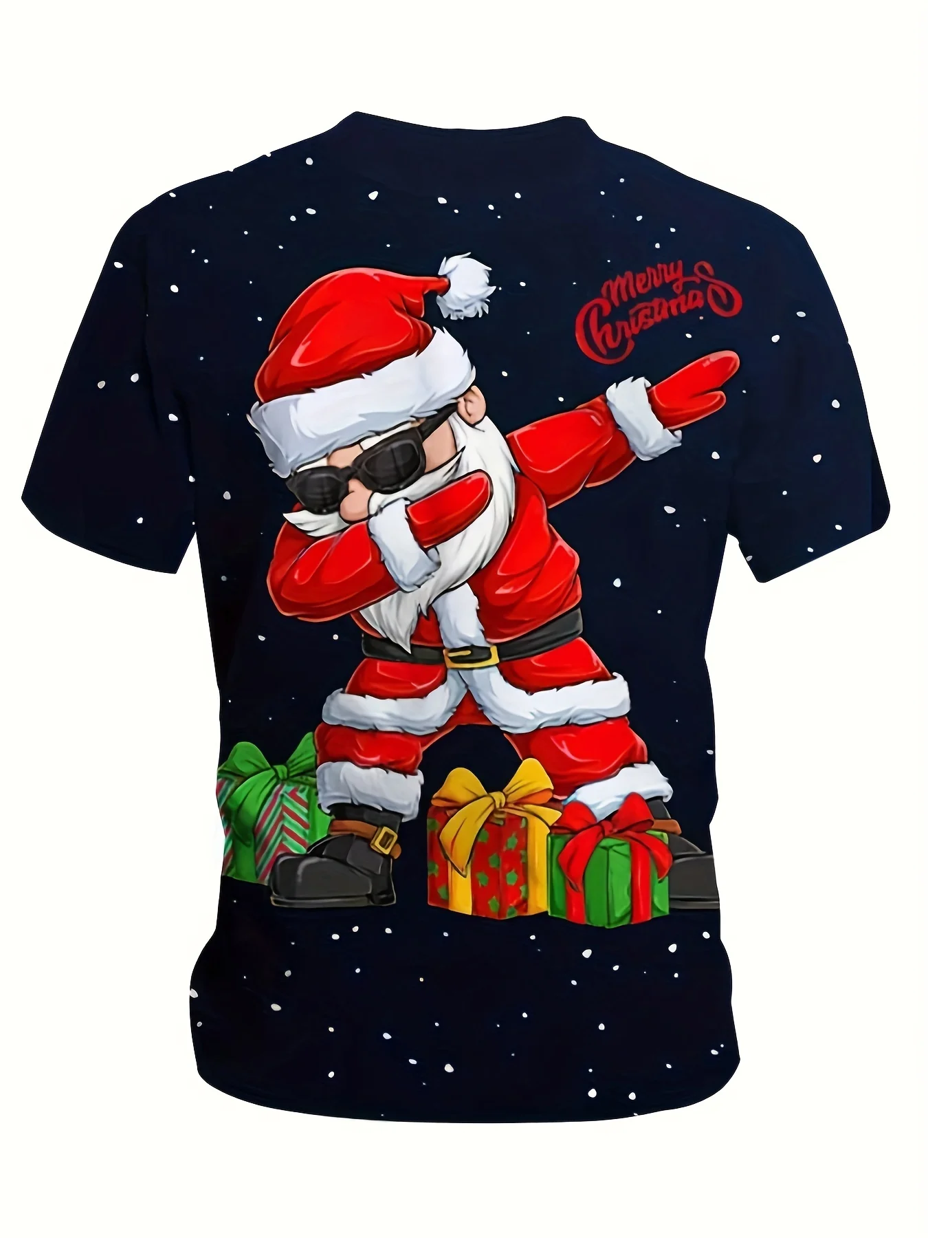 Festive Comfy Dancing Santa Claus Graphic Print Short Sleeve Tee - Tees for Party Girls and Women, Breathable, Soft, Relaxed Fit, Christmas Holiday Party Wear - Deanwangkt