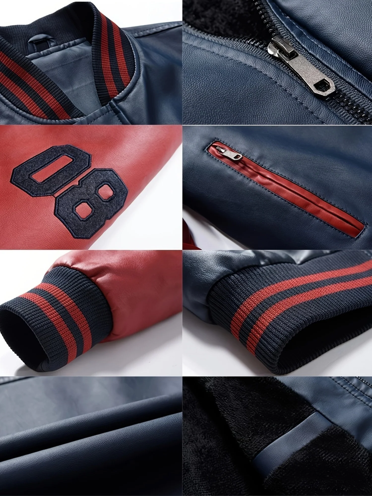 1pc Men'S Preppy Style Faux Leather Jacket - Polyester Baseball Collar Stand Coat with Alphabet Pattern, Zipper Closure, Non-Stretch Woven Fabric, Regular Fit with Polyester Lining, Plus Size - Deanwangkt