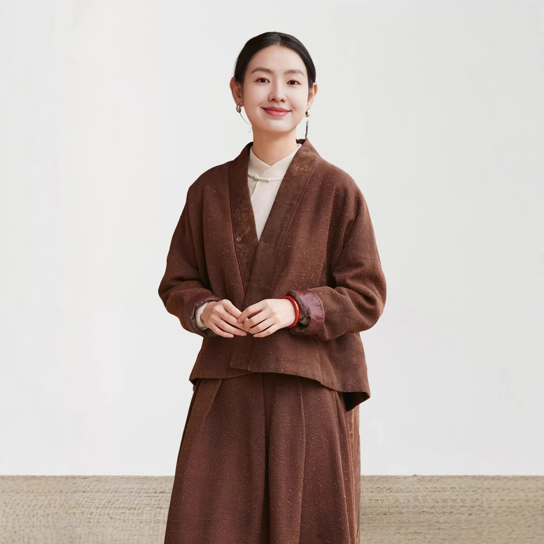 Skirt autumn and winter suit, new Chinese cotton clothes women's two-piece set, Hanfu Tencel ramie padded jacket skirt - Deanwangkt
